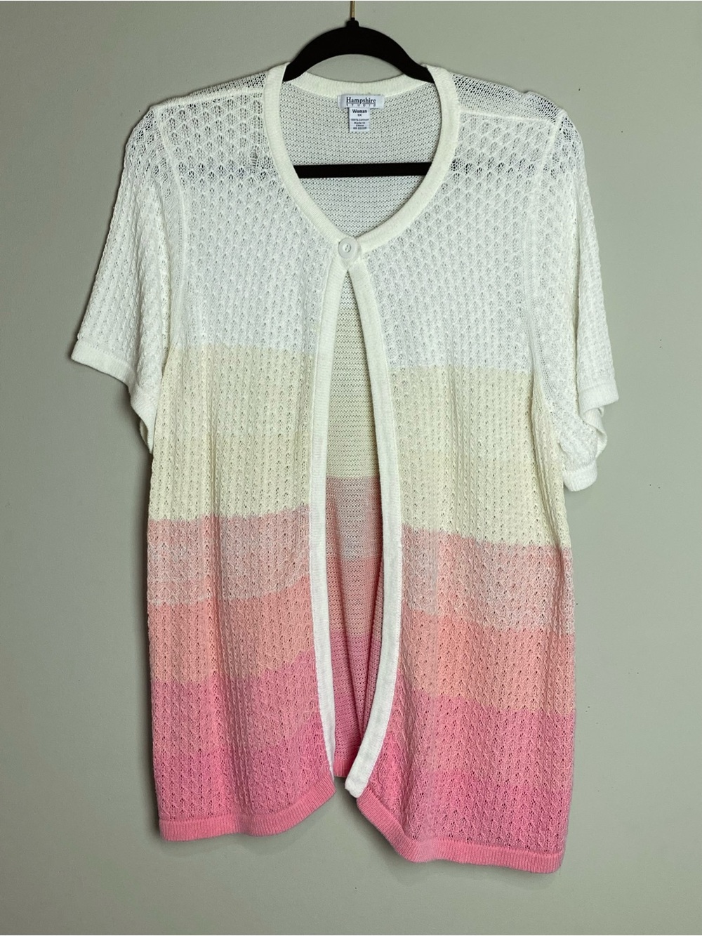 Lightweight Ombre Open-Front Short Sleeve Cardigan - White to Pink